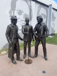 Unique walkway honoring the namesake pop group with statues, photos & a musical light show.