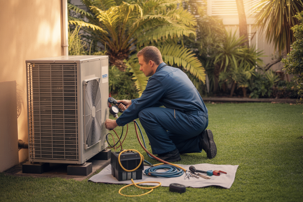 Licensed technician performing Split System Air Conditioning in Forest Lake home